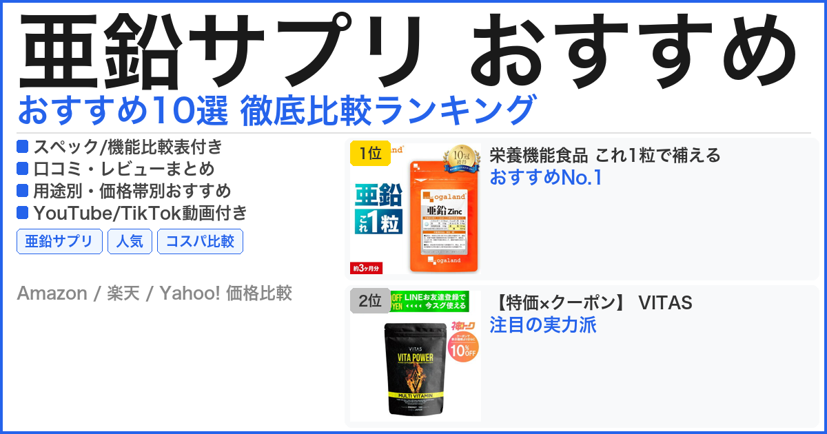 亜鉛サプリ おすすめ おすすめランキング